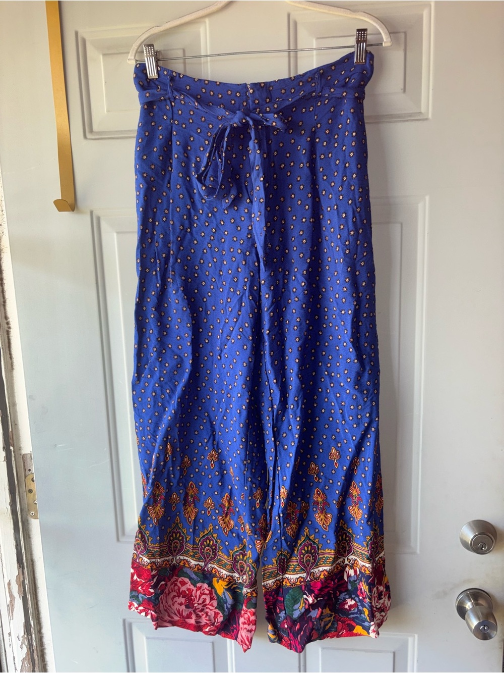 Anthropologie Ett:Twa floral/paisley print belted wide leg pants size 14